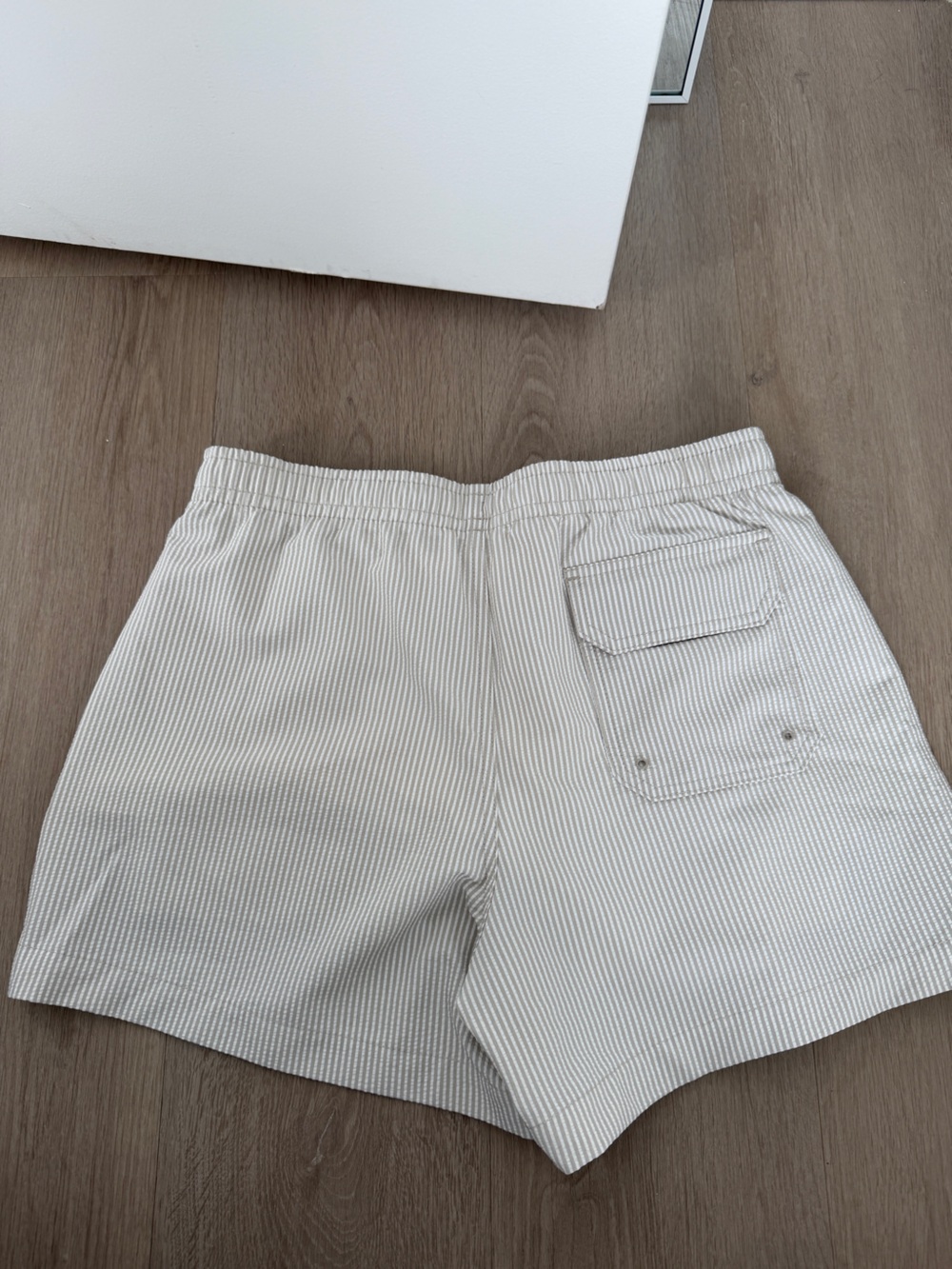 Striped Drawstring Swim Shorts - Cream & White - Picture 2 of 2